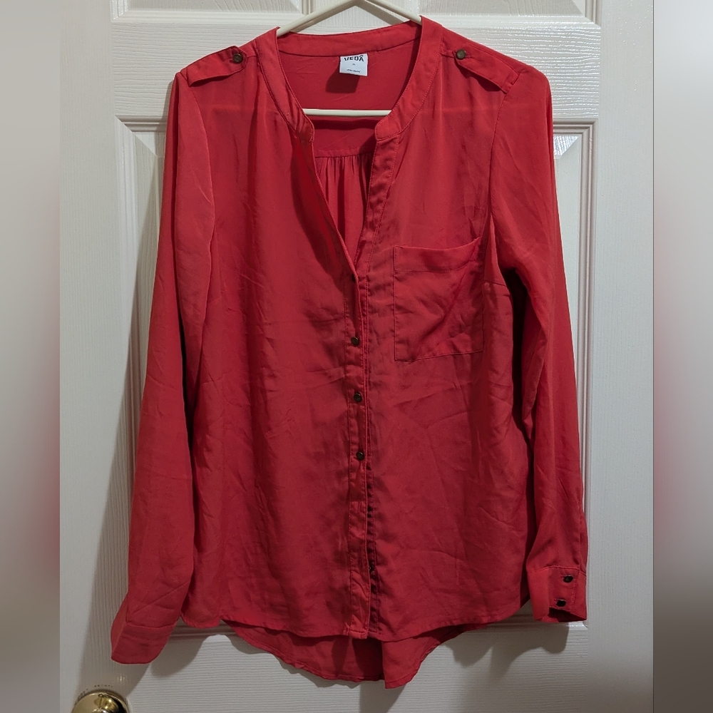 Vero Moda Light Weight Bright Coral Button-Up Blouse